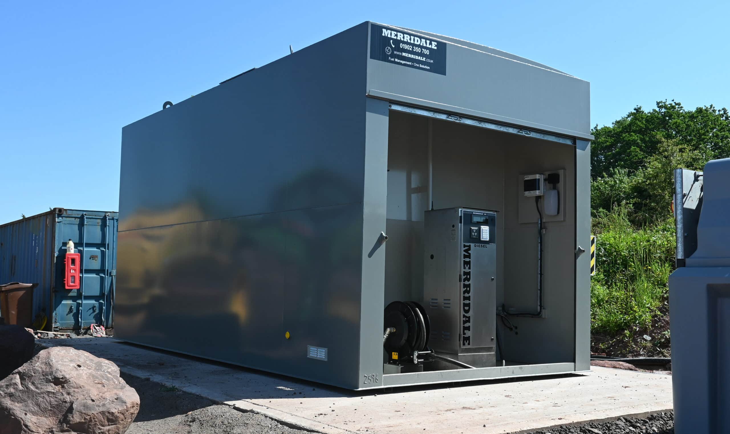 Bulk fuel storage tank with fuel dispenser and management system.